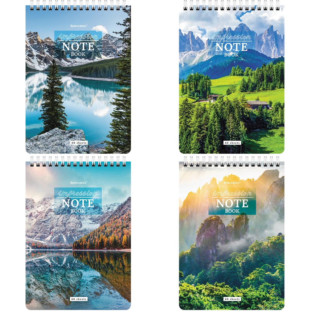Изображение товара Блокнот BRAUBERG А5 60 листов в клетку гибкая обложка горные пейзажи
