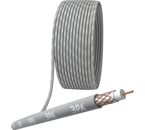 Изображение товара Коаксиальный кабель ЭРА RG6U, 75 Ом, Cu/(оплетка Cu 64), нг(А)HF, цвет серый, бухта 100 м (4/80) Б0044606