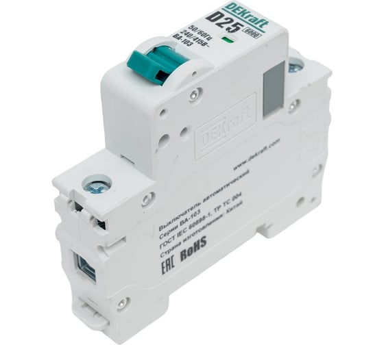 Изображение товара Автоматический выключатель DEKraft ВА-103 1Р, 25А, характеристика D, 6кА 12339DEK