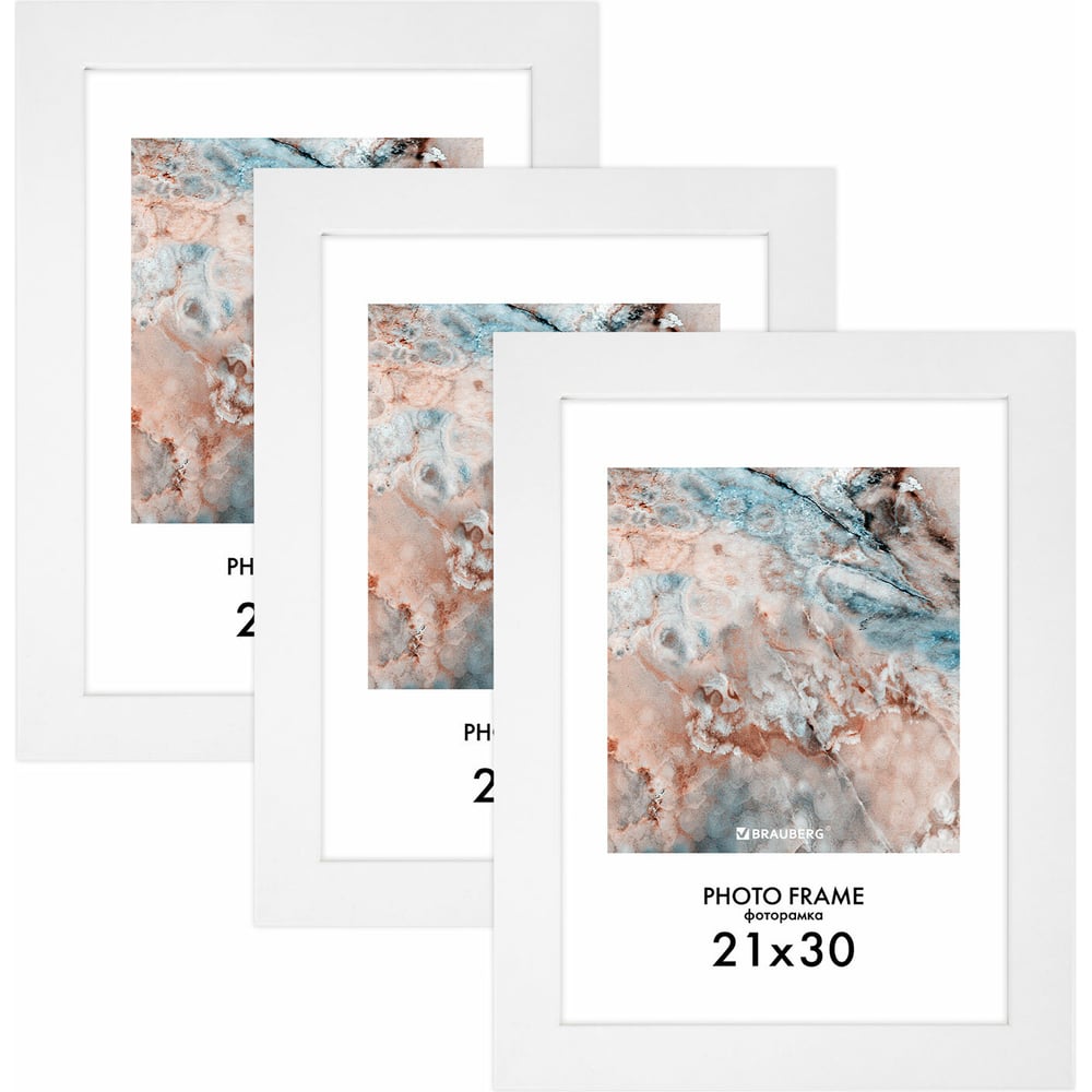 Изображение товара Рамка BRAUBERG 21x30 см комплект 3 шт МДФ белая акриловое стекло
