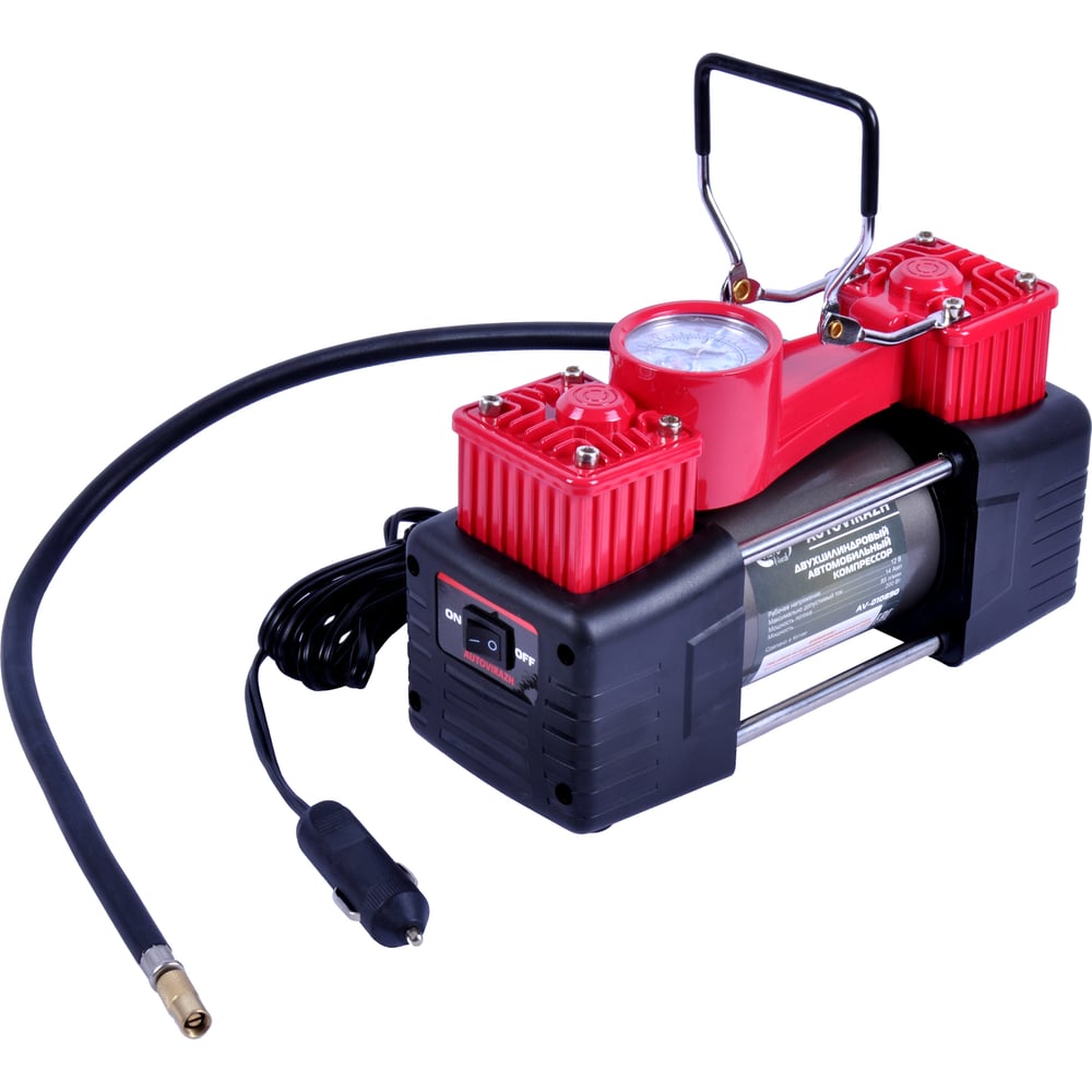 Изображение товара Двуцилиндровый автомобильный компрессор 85 л/мин в кейсе с набором для ремонта колес AUTOVIRAZH AV-