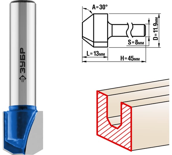Изображение товара Пазовая фасонная фреза ЗУБР Профессионал №3, 11.9х13 мм 28742-11.9-30