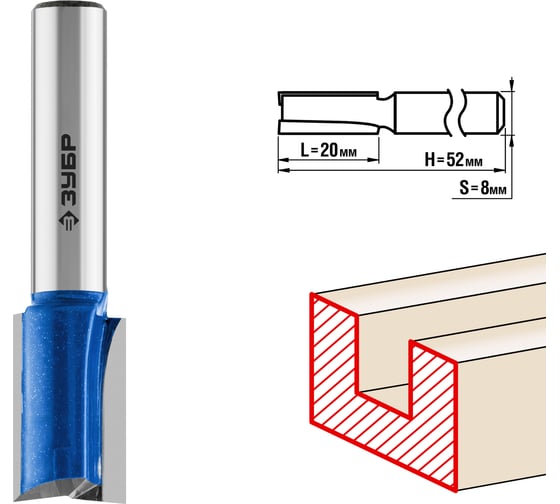 Изображение товара Пазовая прямая фреза с нижними подрезателями ЗУБР Профессионал 12x20 мм 28755-12-19