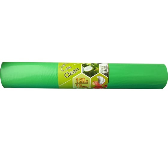 Изображение товара Мешки Ecoclean (120 л, 10 шт., ПВД, прямой шов, зеленый, 40 мкм, 70х108 см) Концепция Быта 3873
