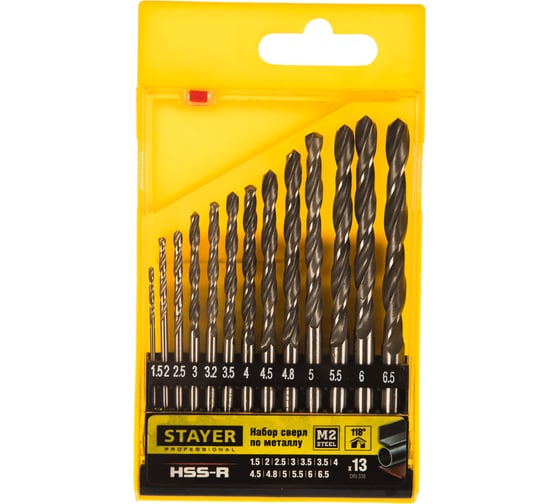 Изображение товара Набор сверл по металлу Professional 1,5-6,5 мм, HSS-R, сталь М2, 13 шт. Stayer 29602-H13_z01