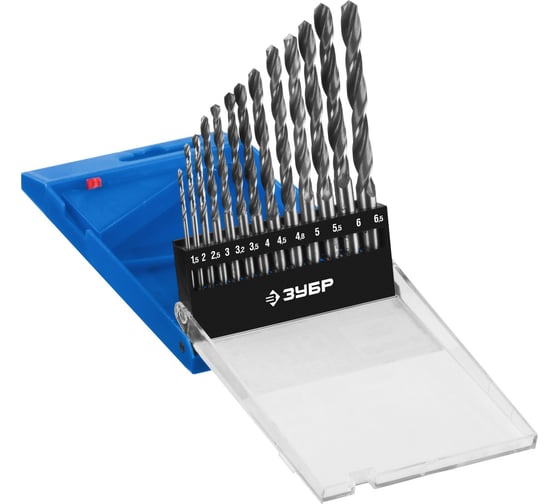 Изображение товара Набор сверл по металлу ЗУБР Профессионал сталь Р6М5, 1.5-6.5 мм, 13 шт 29621-H13