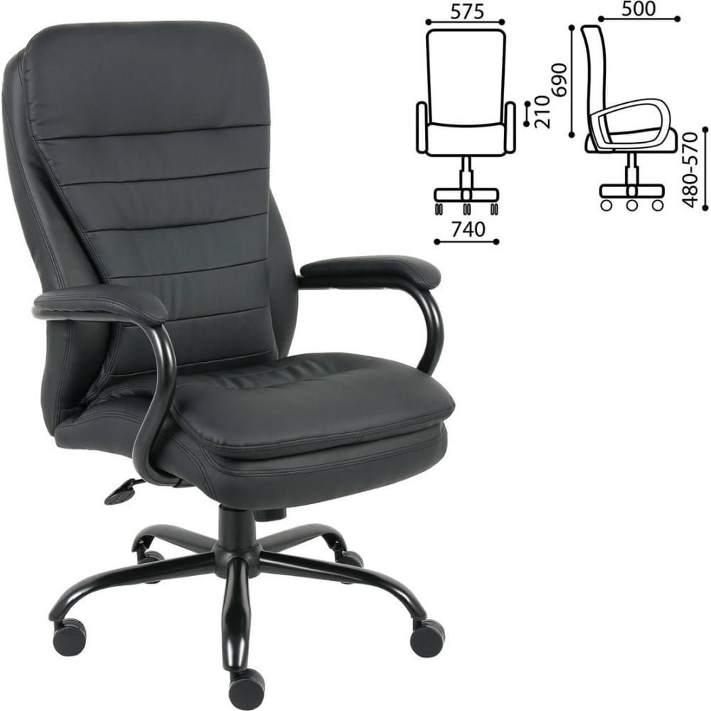 фото Офисное кресло, усиленная конструкция, нагрузка до 200 кг, экокожа, brabix heavy duty hd-001 531015