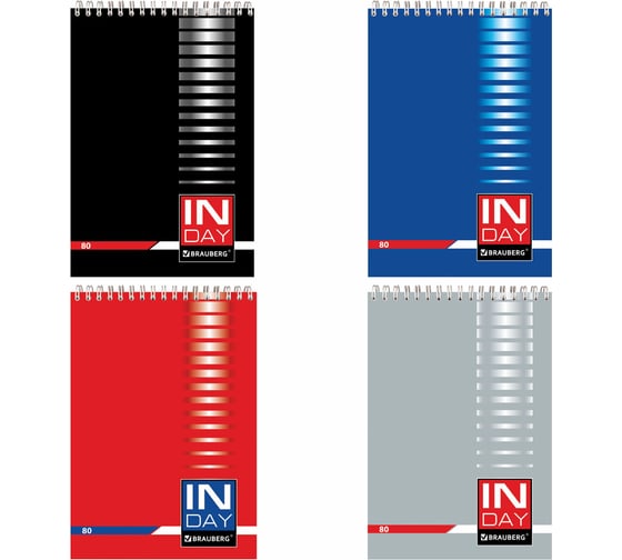 Изображение товара Блокнот большой формат BRAUBERG а4, 195x297 мм, 80 л., спираль, картон, жесткая подложка, клетка, inday, ассорти 122801