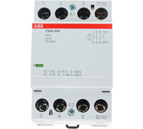 Изображение товара Контактор ABB ESB40-40N-06 модульный 40А АС-1, 4НО, катушка 230В AC/DC 1SAE341111R0640