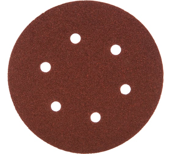 Изображение товара Круг шлифовальный на липучке, по дереву и металлу (6 отверстий, 150 мм, P60, 5 шт.) ELITECH 1820.098800