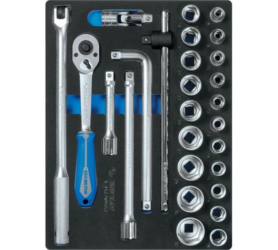 Изображение товара Набор торцевых головок 1/2" с принадлежностями, ложемент, 27 предметов KING TONY 9-4527MRV02