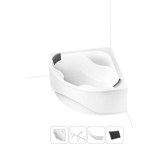 Изображение товара Угловая акриловая ванна Lavinia Boho 140 х 140 с каркасом и экраном Aveo в наборе 4 в 1 S2-3704014P