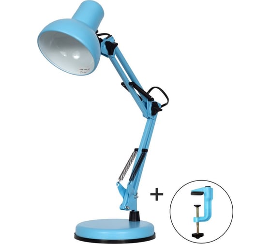 Изображение товара Светильник Трансвит МТ2001 А/С на основании со струбциной, 40Вт, без лампы, ЛОН, Е27, голубой матовый ЦБ-00042914