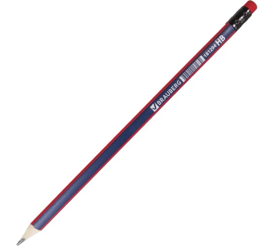 Изображение товара Чернографитный карандаш BRAUBERG hb с ластиком stripes, выгодный комплект 12 штук, трехгранный 880428