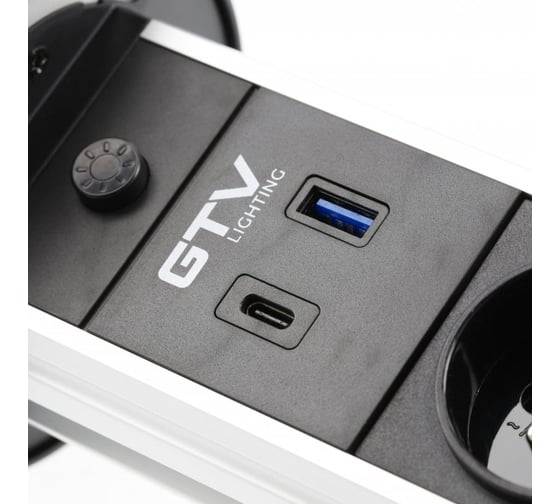 Изображение товара Встроенный удлинитель GTV CAMINO, 2xSCHUKO, индукционная зарядка USB a+c 10вт, 1,5м, белый - AE-BPW2SCAM-10