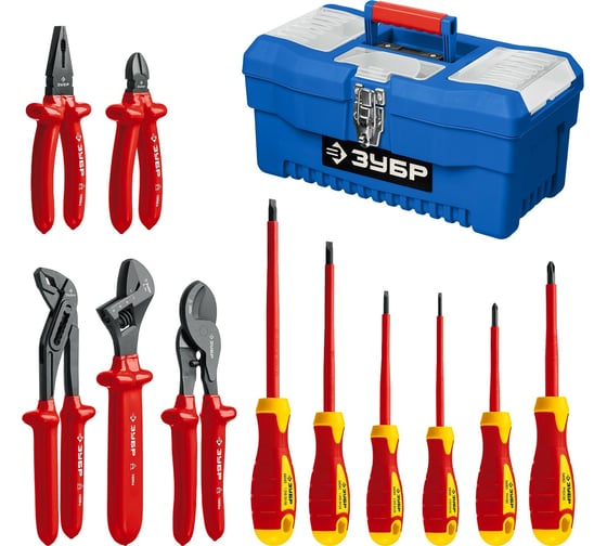 Изображение товара Набор диэлектрического губцевого инструмента Зубр Профессионал 12 предметов 2214-H12_z01