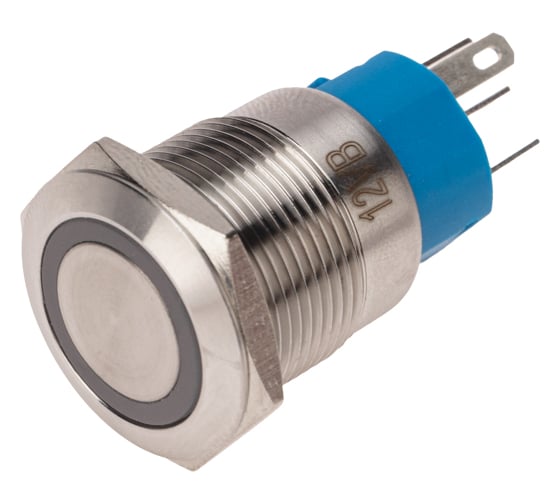 Изображение товара Антивандальная кнопка REXANT d19, 12В(LED), с фиксацией (5с), OFF-ON/ON-OFF, подсветка синяя, 10 шт. 36-3421