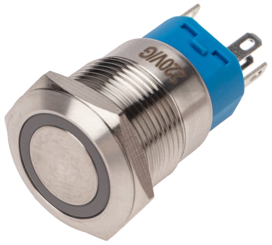 Изображение товара Антивандальная кнопка REXANT d19, 250В, с фиксацией (5с), OFF-ON/ON-OFF, подсветка зеленая, 10 шт. 36-3443