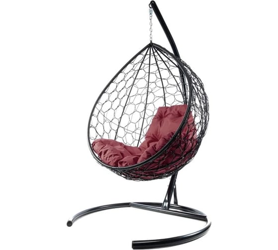 Изображение товара Подвесное кресло M-GROUP КАПЛЯ с ротангом чёрное, бордовая подушка 11020402