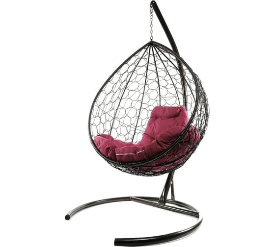 Изображение товара Подвесное кресло M-GROUP КАПЛЯ с ротангом коричневое, бордовая подушка 11020202