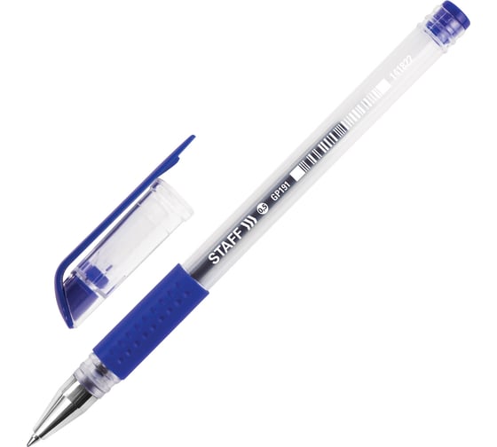 Изображение товара Гелевая ручка с грипом Staff Everyday Gp-191, синяя, корпус прозрачный, узел 0,5 мм, 0,35 мм 141822