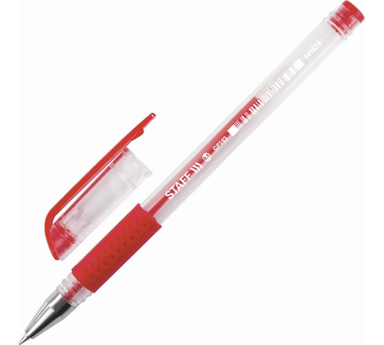 Изображение товара Гелевая ручка с грипом Staff Everyday Gp-193, красная, корпус прозрачный, узел 0,5 мм, 0,35 мм 141824