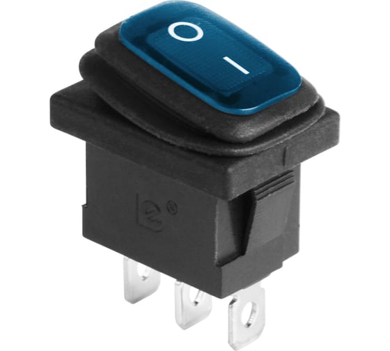Изображение товара Клавишный выключатель REXANT 250v, 6а, (3с), on-off, синий, с подсветкой, mini, влагозащита, 10 штук 36-2176