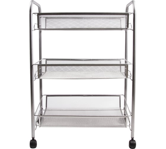 Изображение товара Офисно-бытовая этажерка-тележка 3 яруса, на колесах, металл, серебристая BRABIX 603752