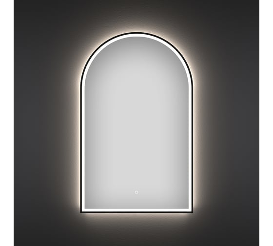 Изображение товара Настенное зеркало для ванной с подсветкой для макияжа Wellsee 7 Rays' Spectrum полукруг 50 х 80 см с тонким черным матовым контуром, яркая LED-подсветка 172201730