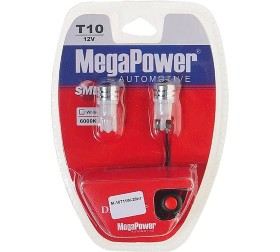 Изображение товара Автолампа T10W W2,1x9,5d 1 SMD 7080 WHITE блистер Megapower M-10711W-2блт 998560