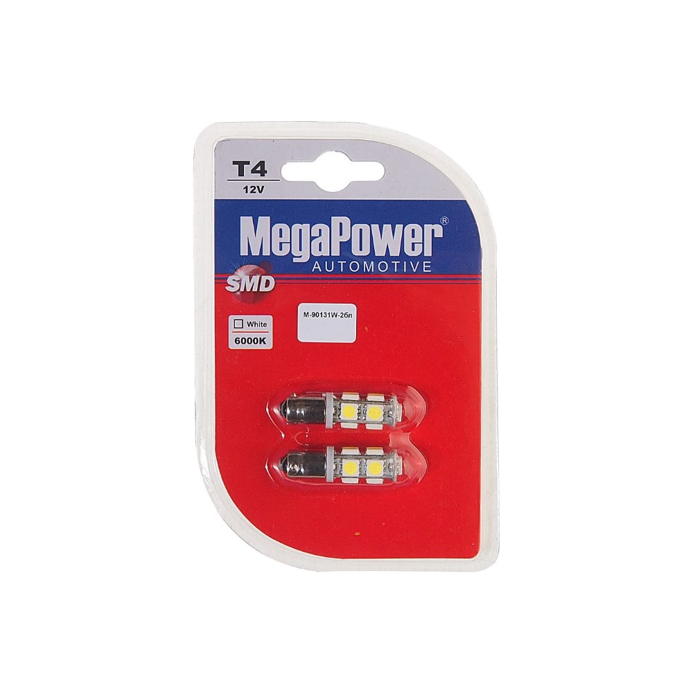 фото Автолампа t4w ba9s 9 smd 5050 white блистер megapower m-90131w-2бл