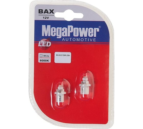 Изображение товара Автолампа T5 W2х4.6d с патроном B8.5d 1 LED CONE WHITE Megapower M-50212W-2бл 998678