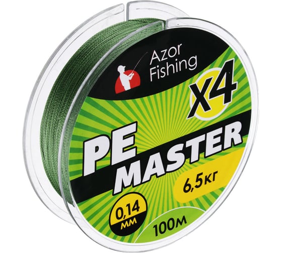 Изображение товара Плетеная леска AZOR FISHING PE Мастер, 100м, 0.14мм, 6.5кг, зеленая 144-022