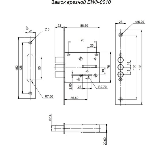 Изображение товара Врезной замок Симеко БИФ-010-1*3 Б1009