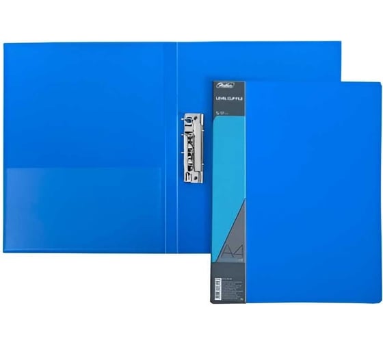 Изображение товара Пластиковая папка Hatber А4 с металлическим прижимом с карманом корешок 17 мм STANDARD 700 мкм Синяя, 30шт. 038493