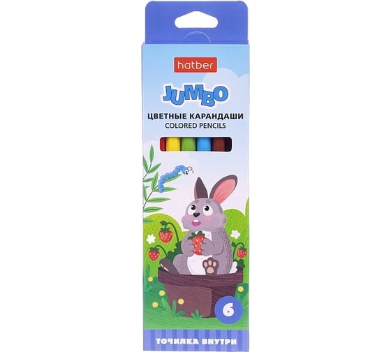 Изображение товара Цветные карандаши Hatber утолщенный шестигранный корпус, 6 цв., JUMBO, На полянке 24шт 082679