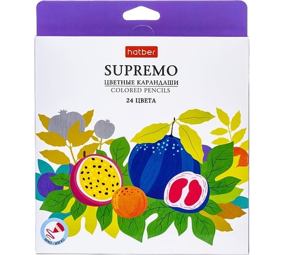 Изображение товара Цветные карандаши Hatber шестигранный корпус, мягкий стержень, 24 цв., Supremo 6шт. в упаковке 079893