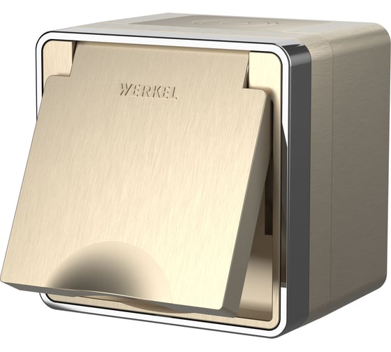 Изображение товара Влагозащищенная розетка с заземлением, с защитной крышкой и шторками WERKEL W5071210 Gallant шампань рифленый a051048