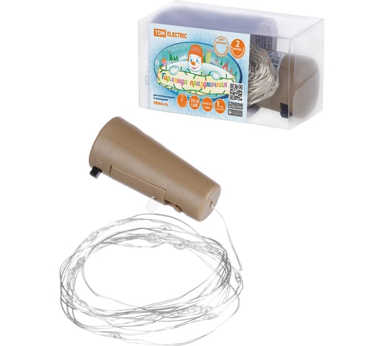 Изображение товара Гирлянда-пробка для бутылки TDM ELECTRIC "Роса20" 20LED, 2м, 6000К, 3хAG13/LR44, SQ0361-0103