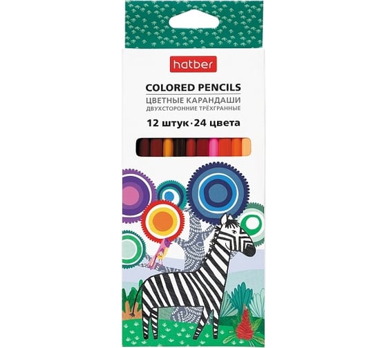 Изображение товара Цветные карандаши Hatber двухсторонние, 12 шт., 24 цв., трехгранный корпус 063846