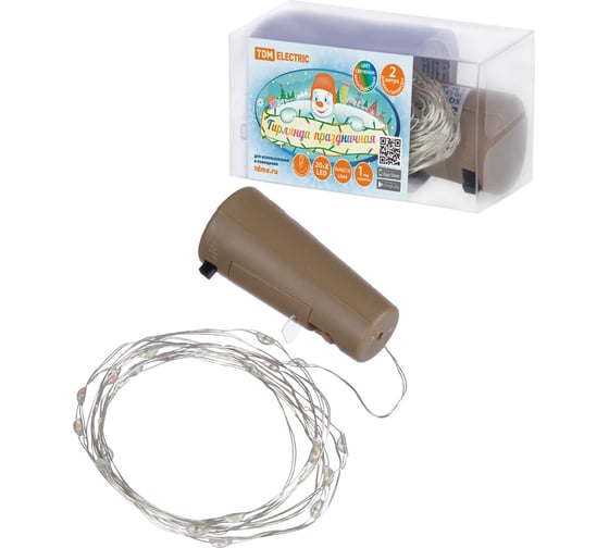 Изображение товара Гирлянда-пробка для бутылки TDM ELECTRIC "Роса20" 20LED, 2м, многоцветная, 3хAG13/LR44, SQ0361-0101