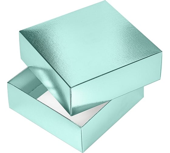 Изображение товара Сборная картонная коробка Hatber 180x180x65 мм, квадрат, METALLIC, мята 20шт. в упаковке 082225