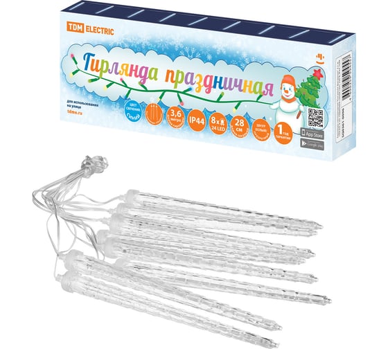 Изображение товара Светодиодная гирлянда TDM ELECTRIC "Сосульки фигурные" 2,1 м, 176LED, 8 шт, падающий синий свет, 250 В, IP44, SQ0361-0096