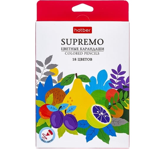Изображение товара Цветные карандаши Hatber шестигранный корпус, мягкий стержень, 18 цв., Supremo 8шт. в упаковке 079892