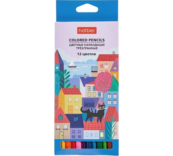 Изображение товара Цветные карандаши Hatber трехгранный корпус, 12 цв., Городок 12шт. в упаковке 067697