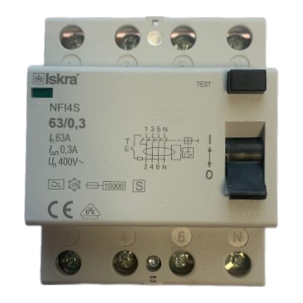 Изображение товара Устройство защитного отключения iskra NFI4S-63/0,3 на DIN-рейку