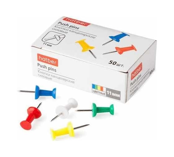 Изображение товара Силовые канцелярские кнопки с цветными головками Hatber 50 шт. 24шт. в упаковке 040765