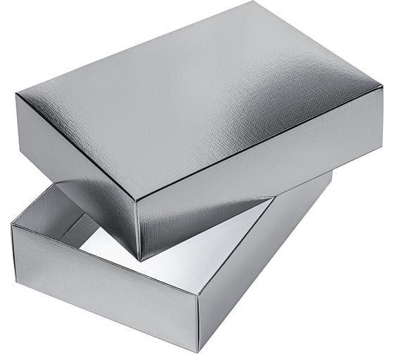 Изображение товара Сборная картонная коробка Hatber 250x180x65 мм, прямоугольник, METALLIC, серебро 20шт. в упаковке 082216