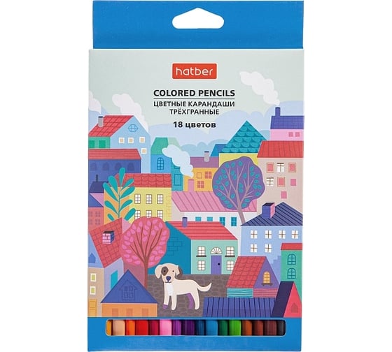 Изображение товара Цветные карандаши Hatber трехгранный корпус, 18 цв., Городок 8шт. в упаковке 067698