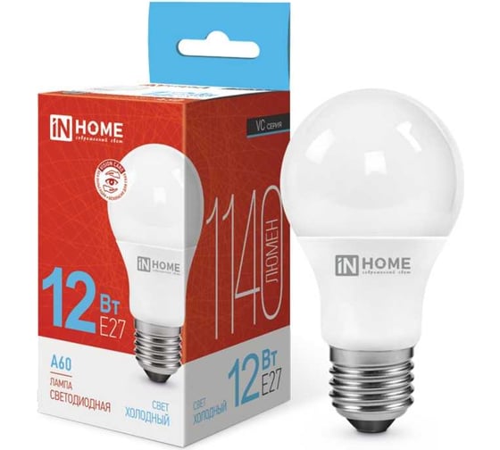 Изображение товара Светодиодная лампа IN HOME LED-A60-VC 12Вт 230В Е27 6500К 1140Лм 4690612020259
